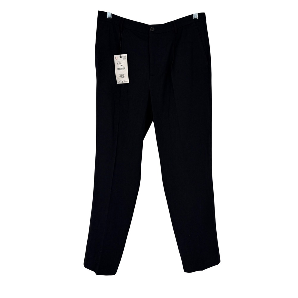 Zara Mens Black Textured Tapered Dress Pants Trouser Size L USA‎ 32 NWT Office
